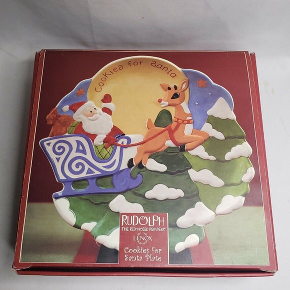 LENOX Rudolph The Red Nosed Reindeer Embossed Cookies For Santa Plate - Picture 2 of 6